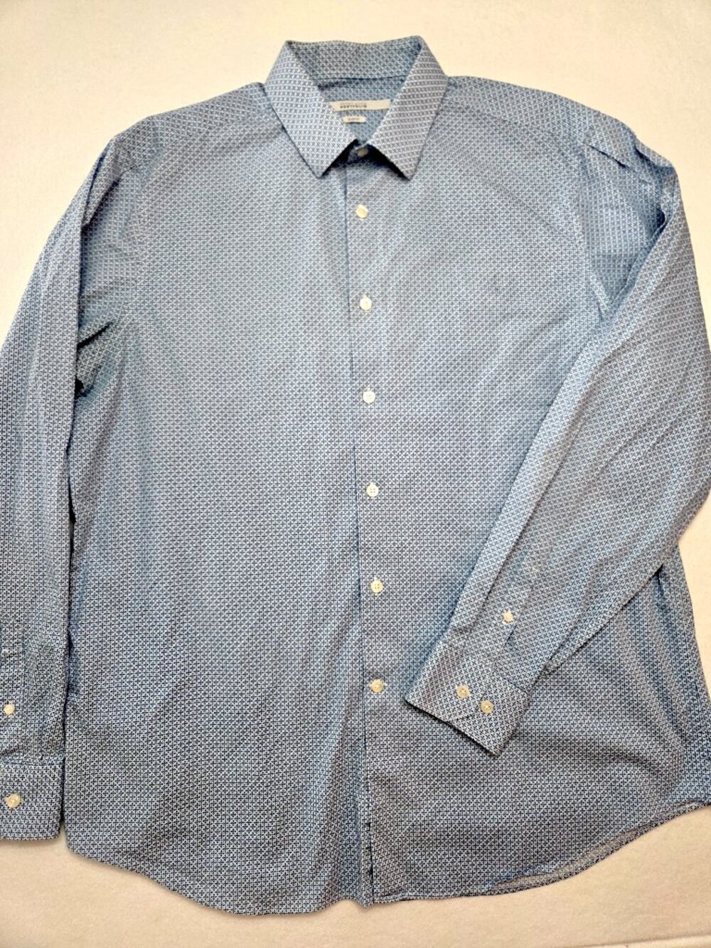 Perry Ellis Portfolio Slim Fit Blue Geometric Dress Shirt Men's XL 17 36/37